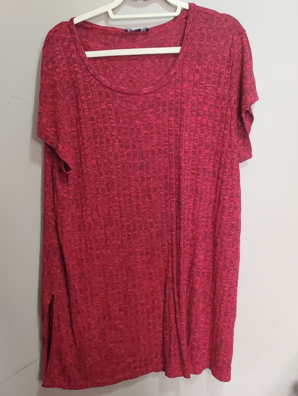 Lily Morgan Women's Short Sleeve Scoop Neck Long Top - Red Size 3x